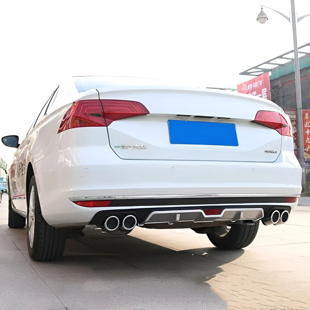 Black PP plastic rear bumper spoiler for car modification, shown in 118cm and 129cm sizes.