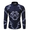 Mens long sleeve slim fit casual shirt with flower print and colour matching detail in black or navy blue