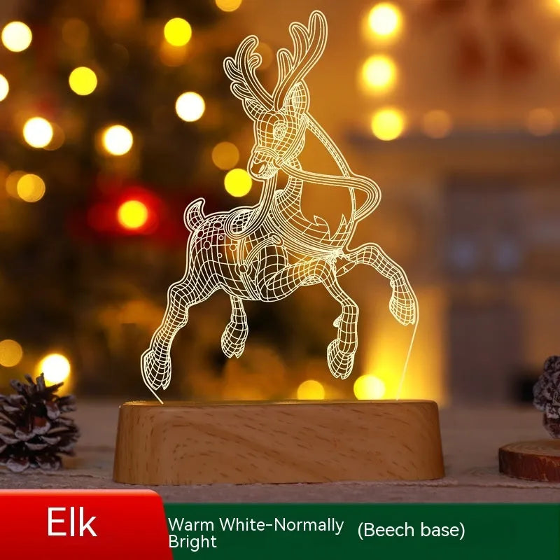 Chinese style acrylic 3D LED Christmas decoration night light with multiple holiday patterns