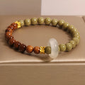 Green gradient Chinese style women's bracelet with crown and geometric diamond designs