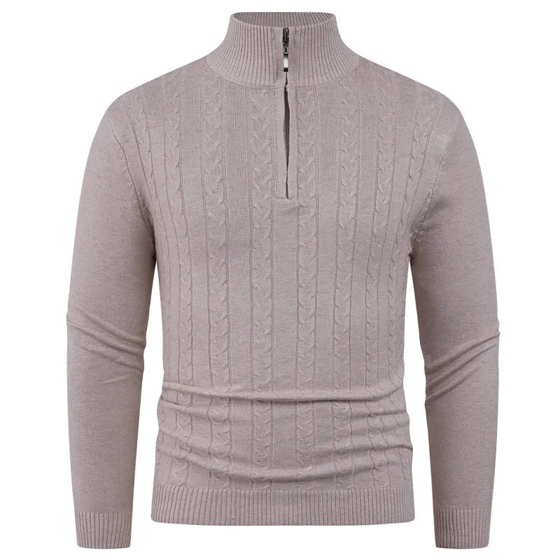 Men's casual pullover sweater in gray, long sleeve spandex blend, size M to 3XL, available in black brown gray khaki.