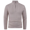 Men's casual pullover sweater in gray, long sleeve spandex blend, size M to 3XL, available in black brown gray khaki.