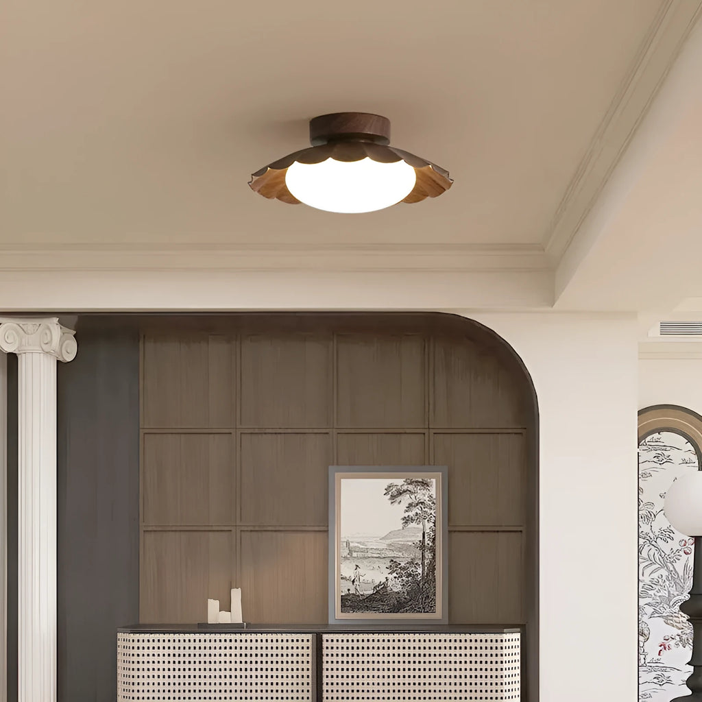 Round 25cm beige mid-ancient silent balcony LED ceiling light with acrylic shade and iron frame
