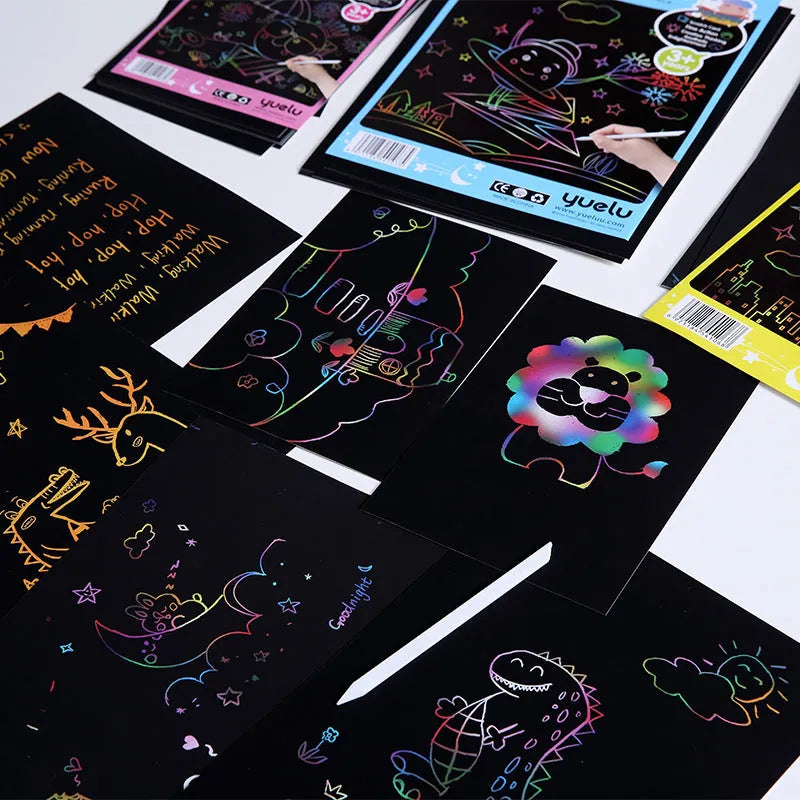 Children's handmade solid colour scraping drawing paper in A4 and 16K colourful and gold models.