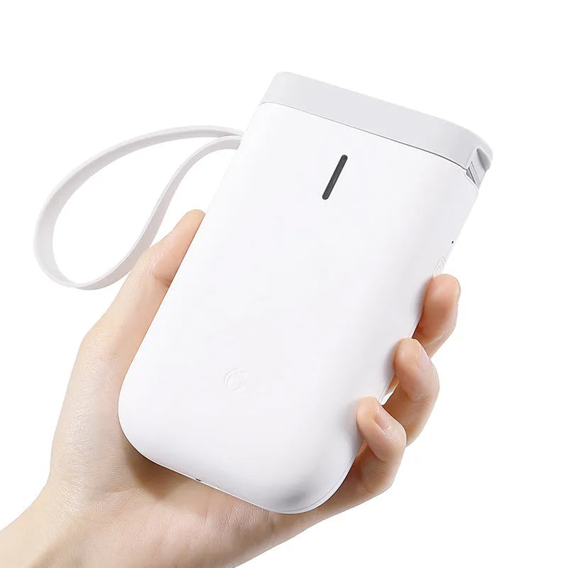 D11 Bluetooth direct thermal label printer in black, compact size 108x76x30mm, with thermal paper roll