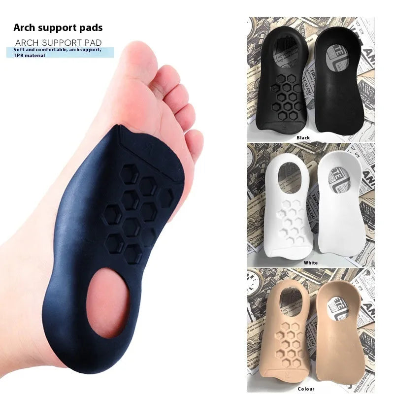 Pair of white varus correction arch support insoles made from TPR material for sizes 35-45