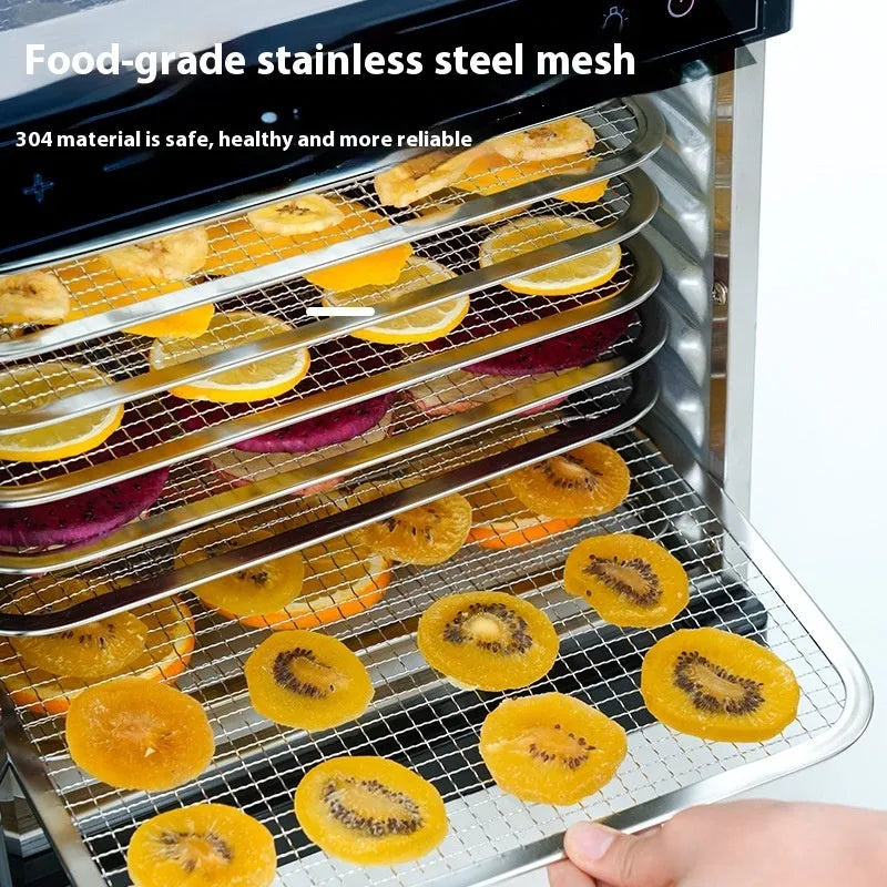 Stainless steel fruit dehydrator with visual skylight and LED control panel