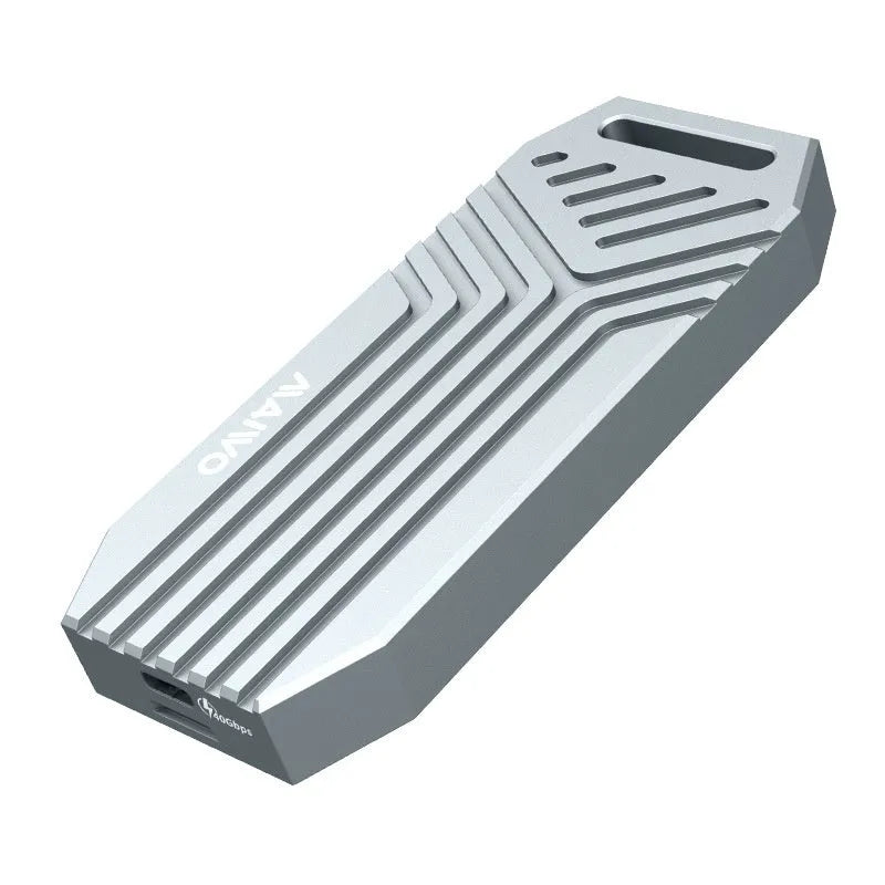 Aluminium Thunderbolt 4 M.2 solid state drive enclosure in silver or grey colour with compact 50mm design