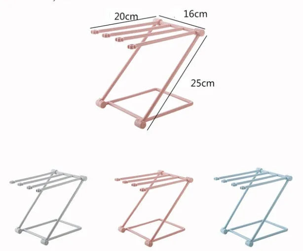 Foldable plastic kitchen dishcloth rack organiser in light blue colour