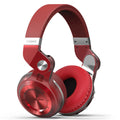 Black Bluetooth stereo headset with over-ear design shown on a white background.