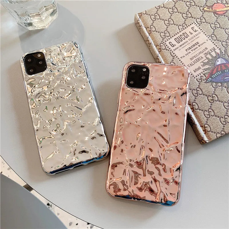 Folded TPU iPhone back cover case in rose gold or silver electroplated finish