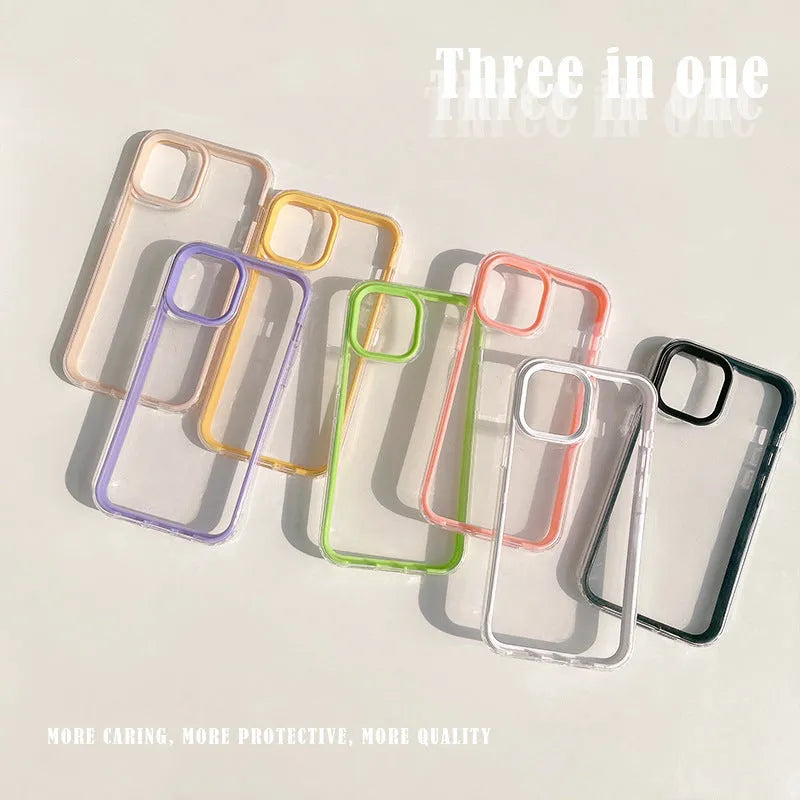 Simple 16Pro Max three-in-one frame TPU phone case for iPhone, purple colour, back cover view