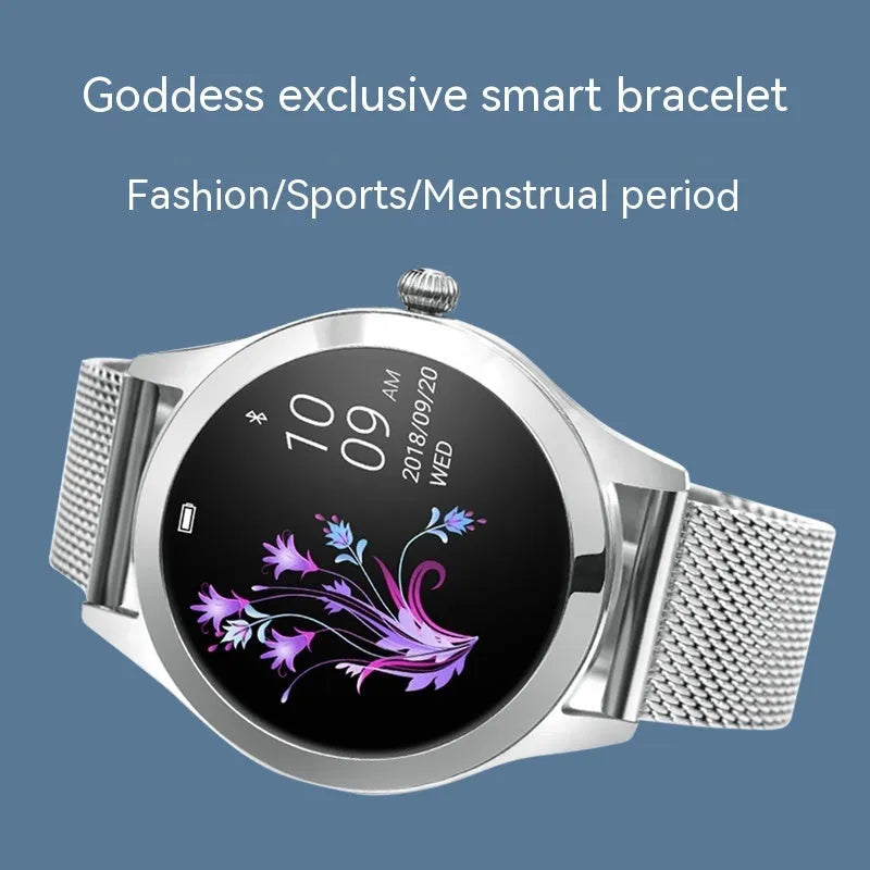 Women's multi-functional sports smartwatch with heart rate monitoring on wrist