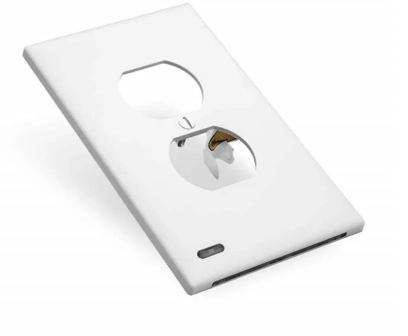 White plug-in socket induction LED night light with automatic sensor installed on a wall outlet.