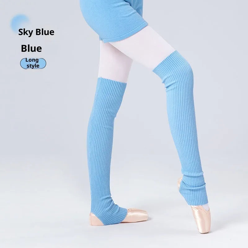 Solid colour viscose over-the-knee leg warmers in gray, pink, and black short and long lengths
