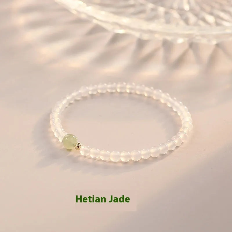 Natural white agate women's bracelet with New Chinese style design on 15cm measurement