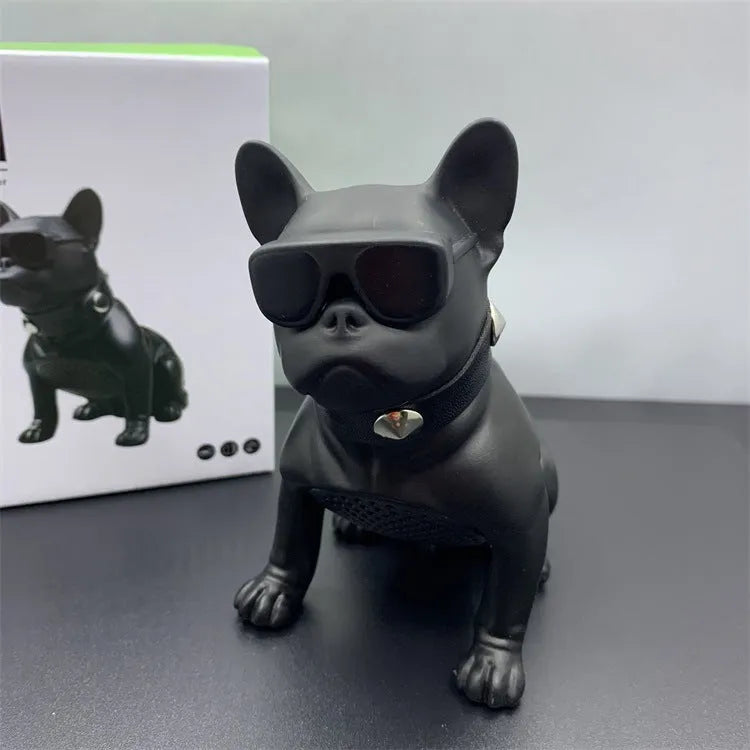 Miniature bulldog-shaped Bluetooth speaker in black colour showing compact portable design