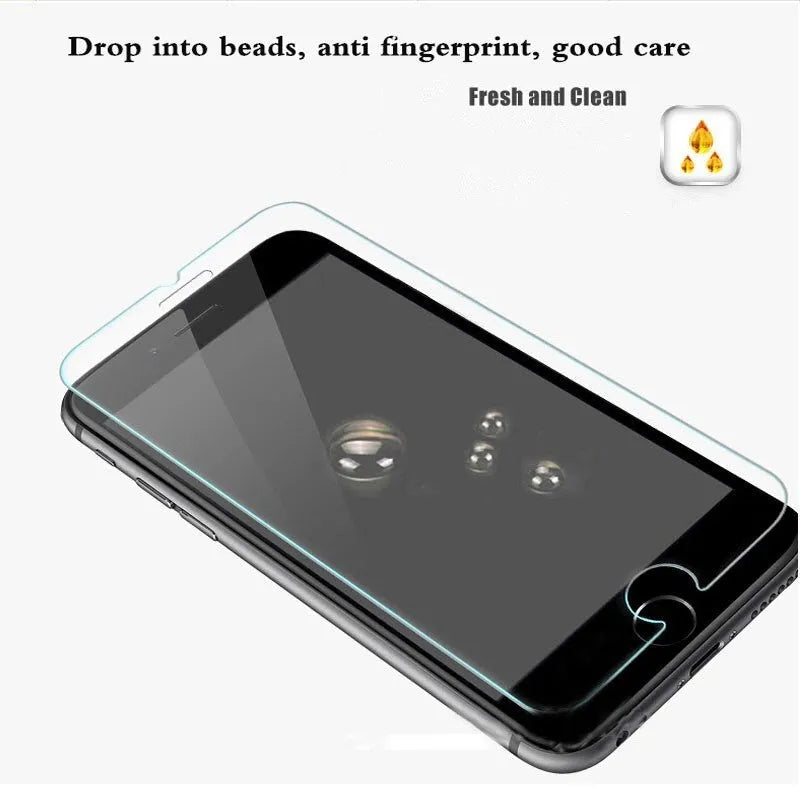 0.26mm thick tempered glass screen protector with 9H hardness for smartphones on a white background.