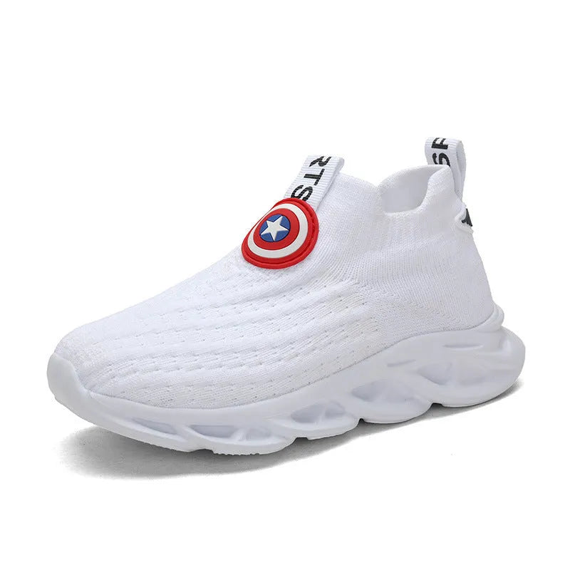 Children's black and white knitted sleeve overshoes with MD sole for modelling