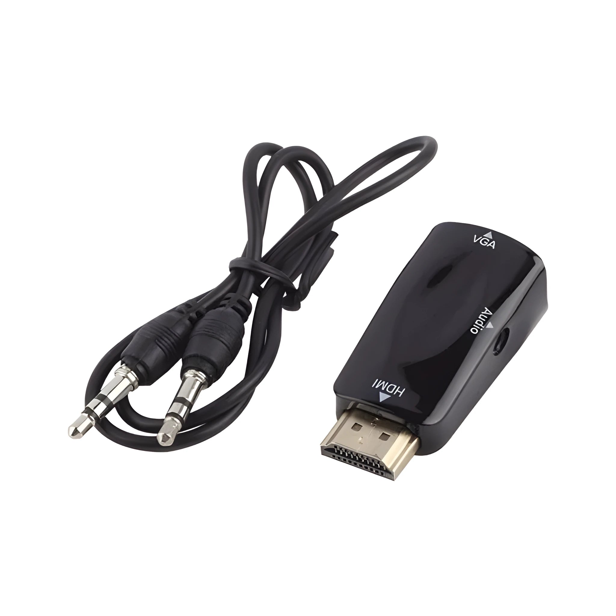 HDMI to VGA adapter converter showing HDMI male connector and VGA female port