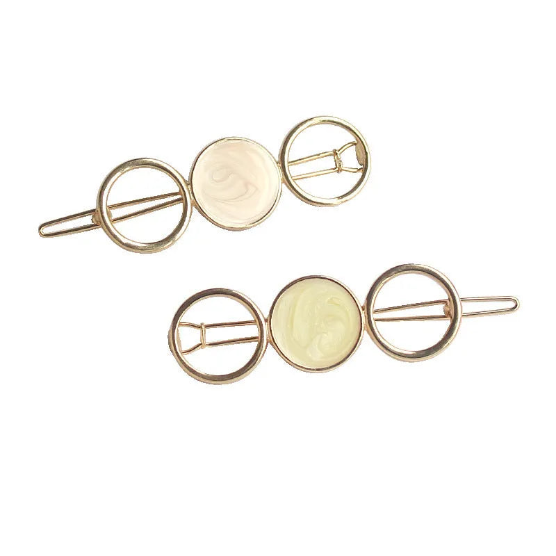 Round metal hairpin with opal crystal, 7cm, alloy silver plating, geometric design