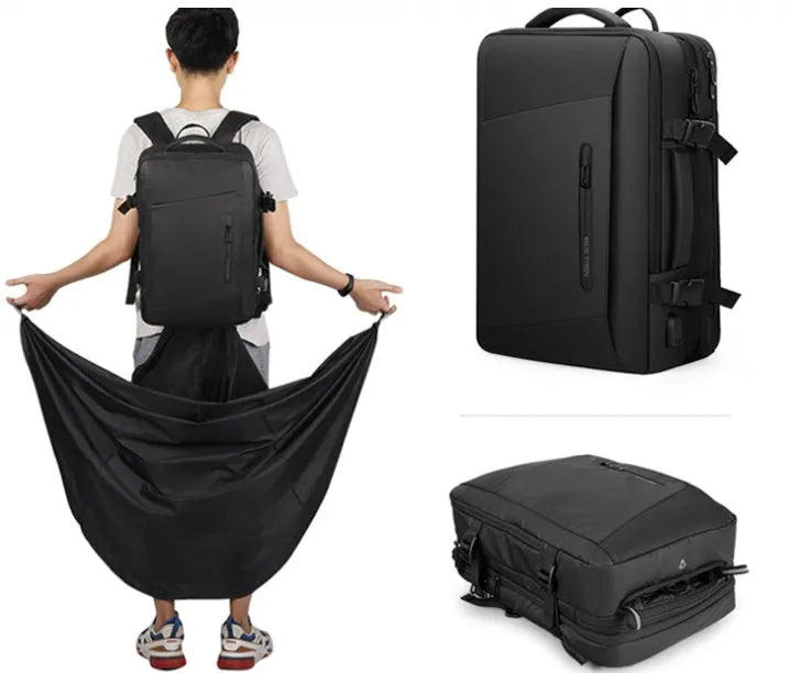 Large 36-55L men's backpack with zip opening and internal pockets, in black