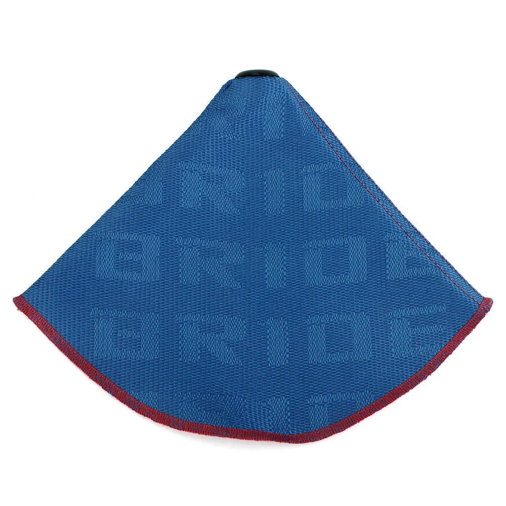 Canvas dust cover for racing seat gear head in red, shown next to black and blue colour options.
