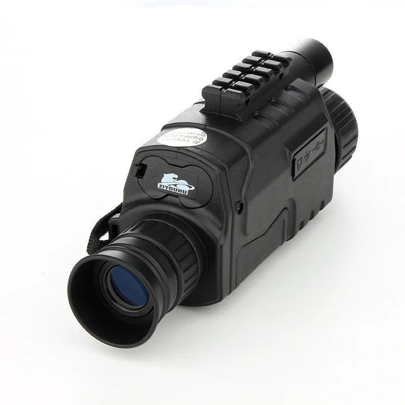Black digital night vision monocular with 5x magnification, 40mm objective lens, and compact design