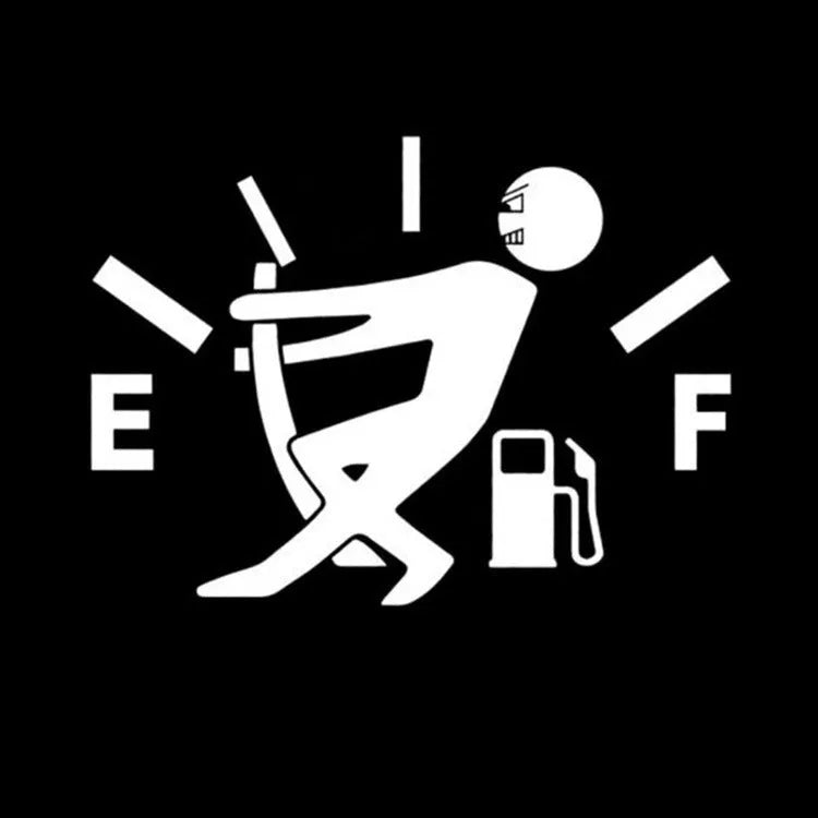 Insufficient fuel and empty fuel car sticker in reflective material, black colour, 12.7cm x 9cm size