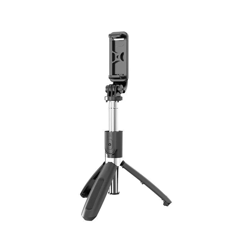 Bluetooth wireless remote control selfie stick tripod with iPhone, 190mm closed, 1000mm extended, black