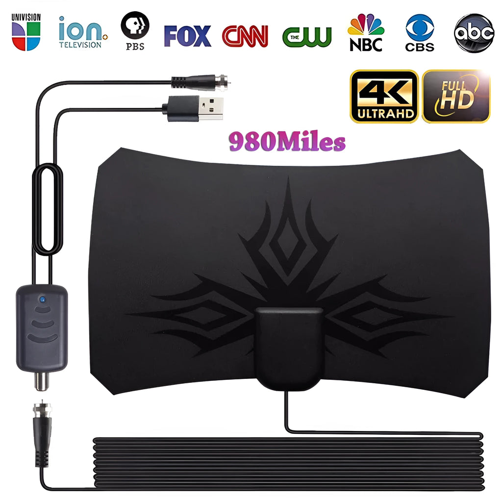 Black HDTV antenna with irregular flame pattern for indoor VHF UHF digital TV reception