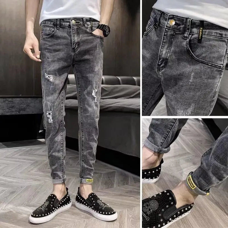 Men's high waist denim jeans with high elasticity in basic regular fit