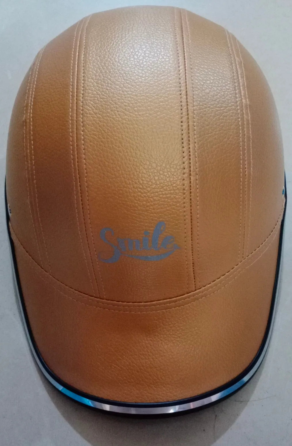 Adult half-face motorcycle helmet in black yellow with ABS plastic shell and PU leather, front logo view