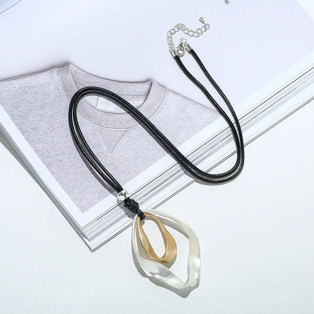 Geometric exaggerated triangle pendant necklace women alloy electroplated silver gold microfiber chain bohemian style