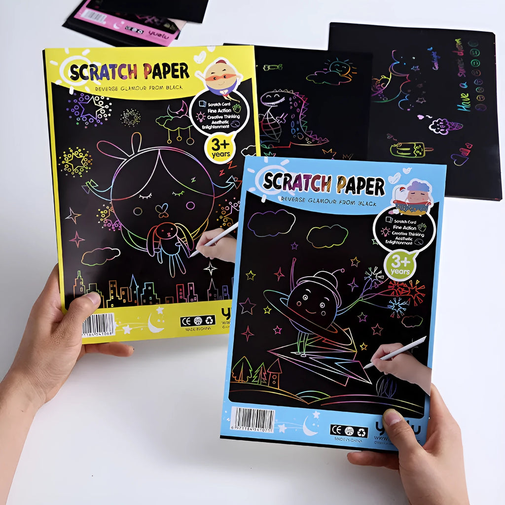 Children's handmade solid colour scraping drawing paper in A4 and 16K colourful and gold models.