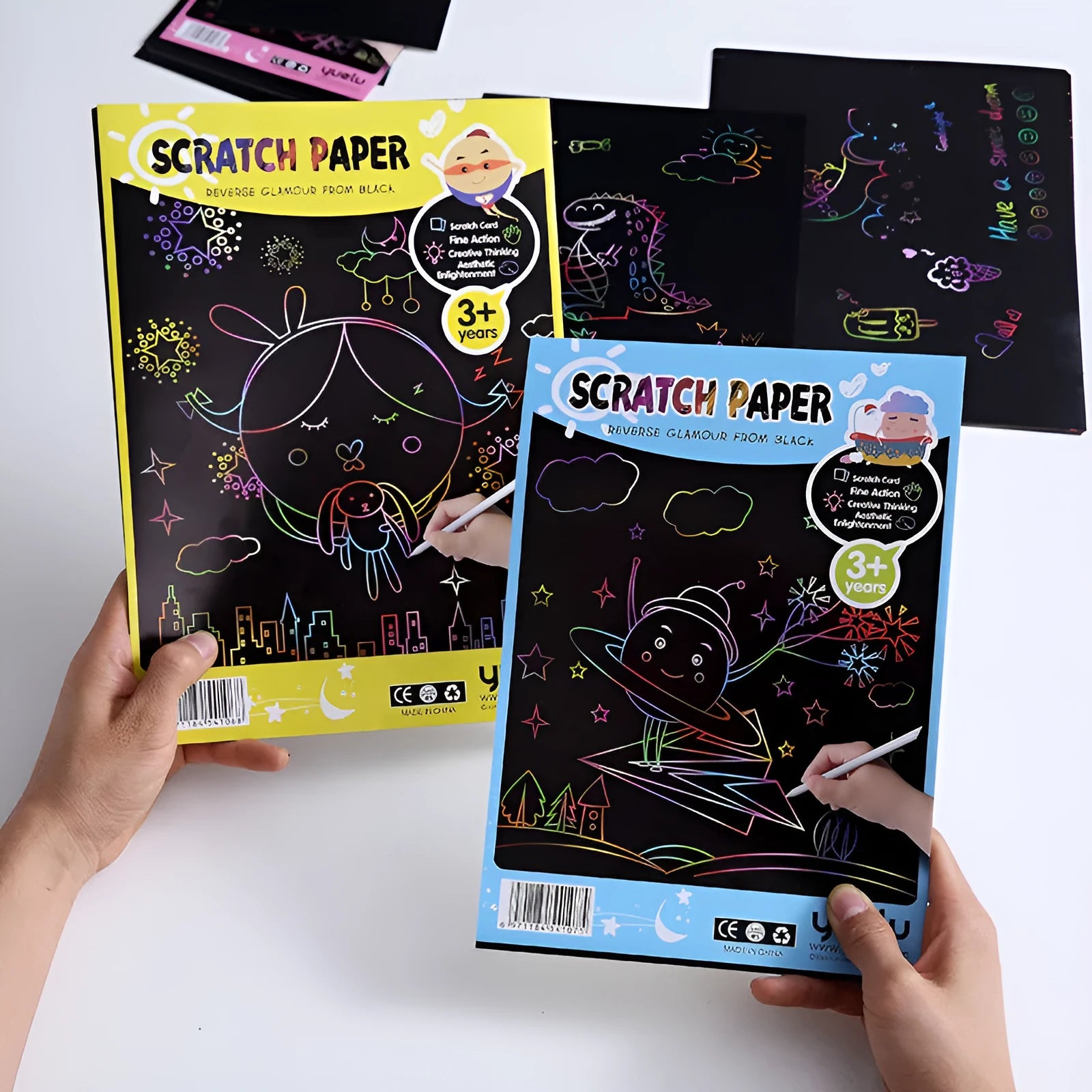 Children's handmade solid colour scraping drawing paper in A4 and 16K colourful and gold models.