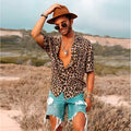 Men's leopard print shirt, 50% polypropylene, iron-free summer top, sizes S to 3XL