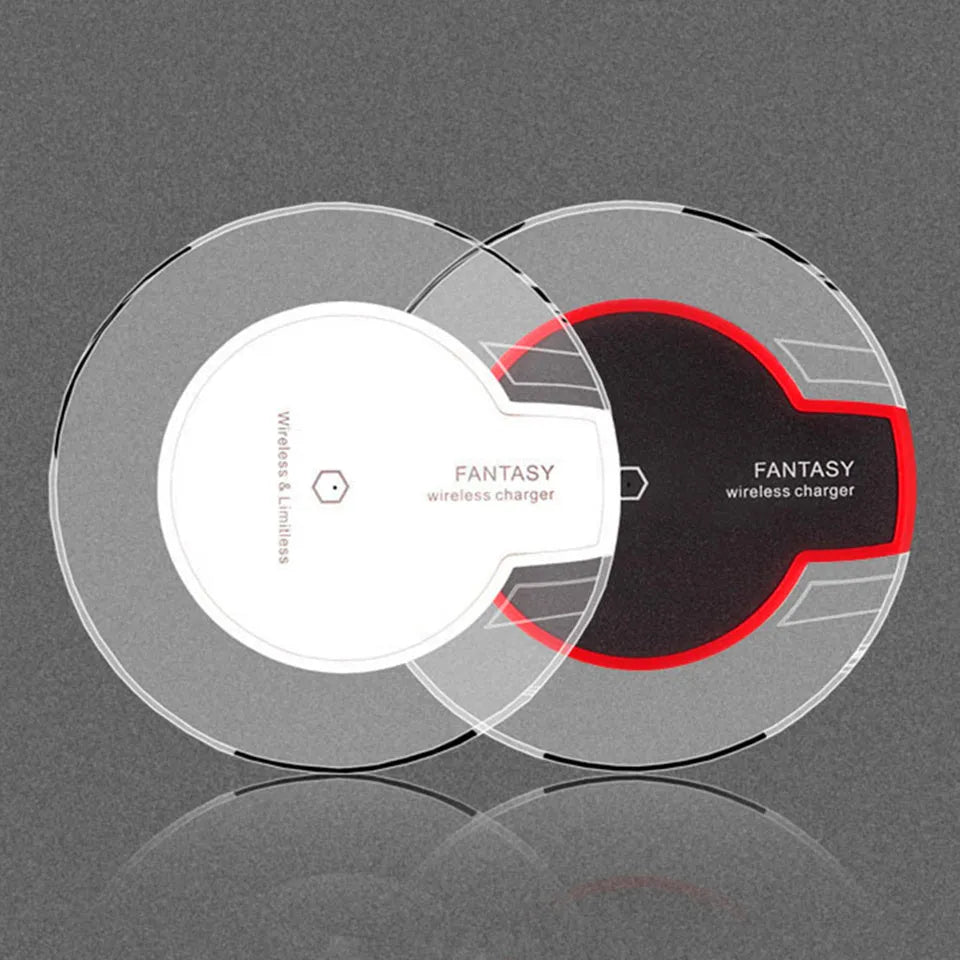 Round black QI wireless charging pad with USB cable for Samsung and iPhone phones