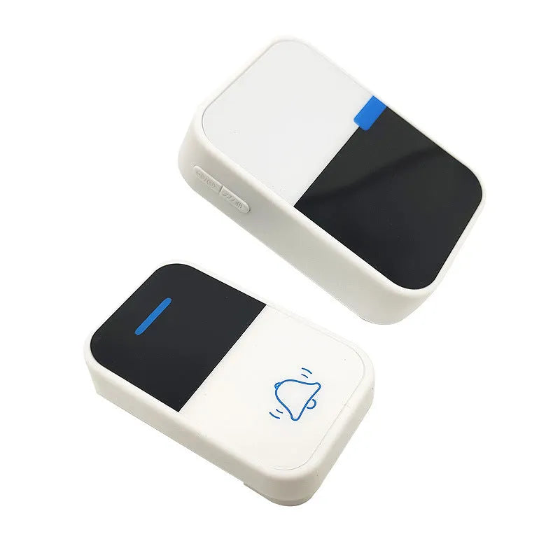 White plastic wireless doorbell receiver and transmitter with self-generating, long-range technology.