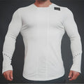 Men bodybuilding long sleeve compression t-shirt in black, front view, sizes L M XL XXL