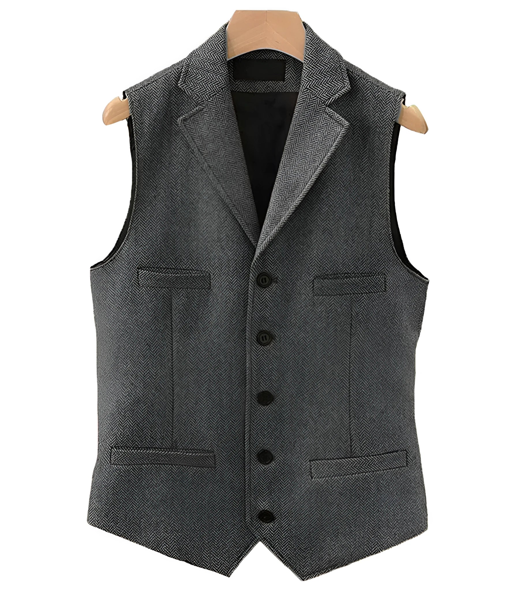 Men's herringbone vest in multiple colours with slanted hem, synthetic fibre blend, sizes XS-XXXL
