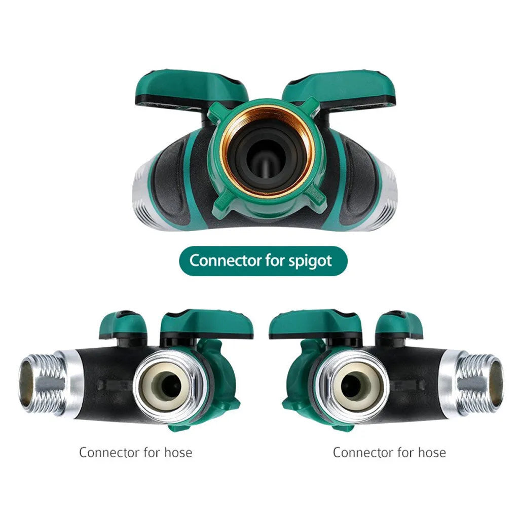 Green Y type double-pass splitter, plastic body with TPR double encapsulation, 94 x 91 x 55mm, with seals and nipple joints