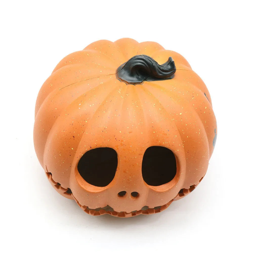 Halloween skull hooded pumpkin lantern in yellow, 23x19cm, hollow out design, resin with electronic component