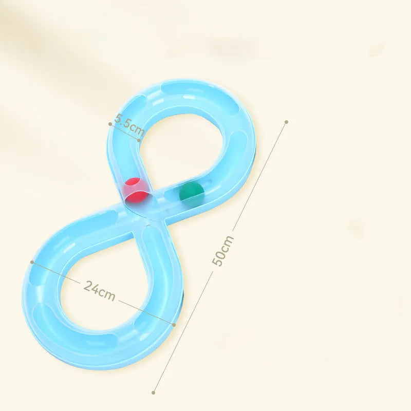 Blue and white cat turntable track ball toy set with teasing stick measuring 50cm long