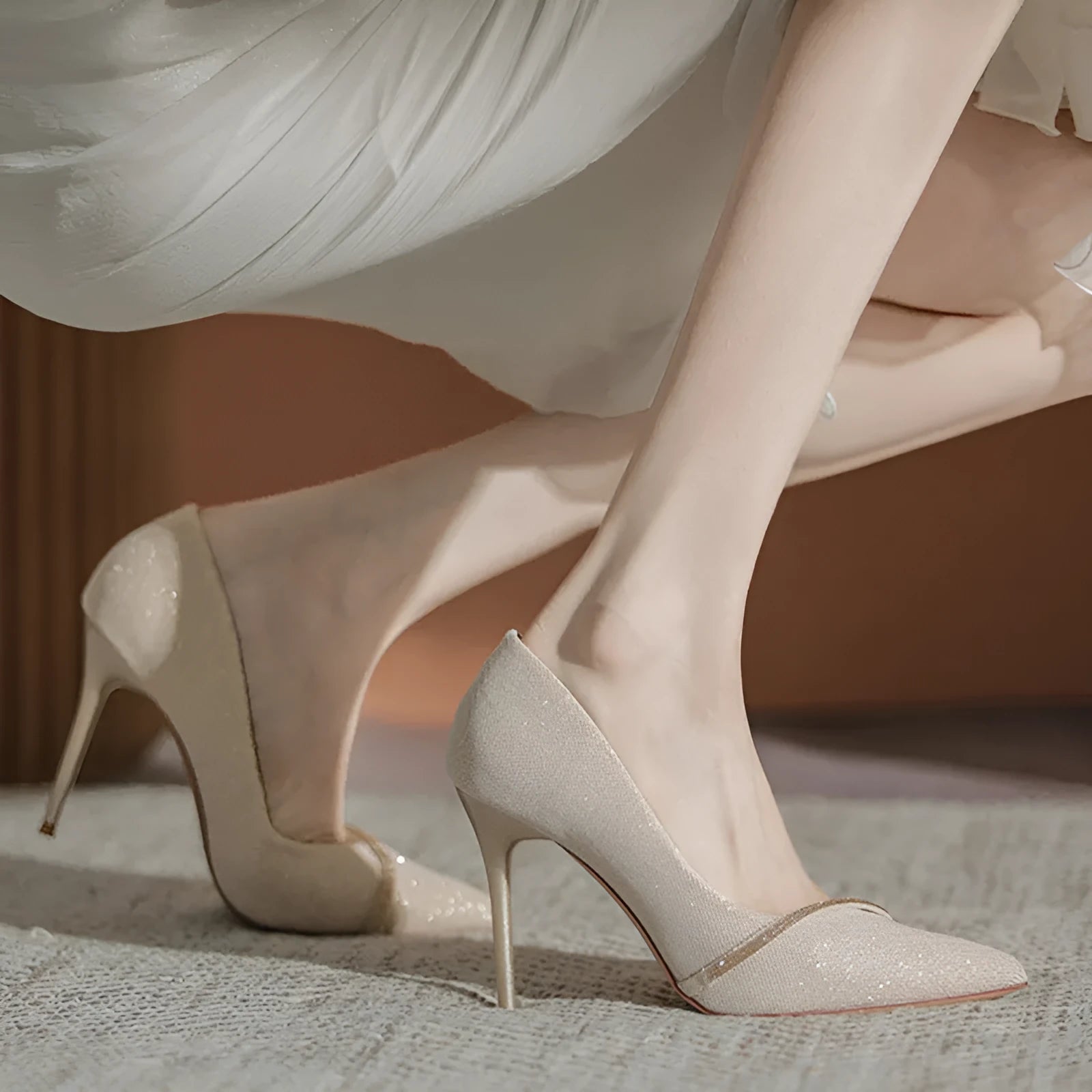 Women's black pointed toe stiletto high heels with a low-cut vamp on a white background