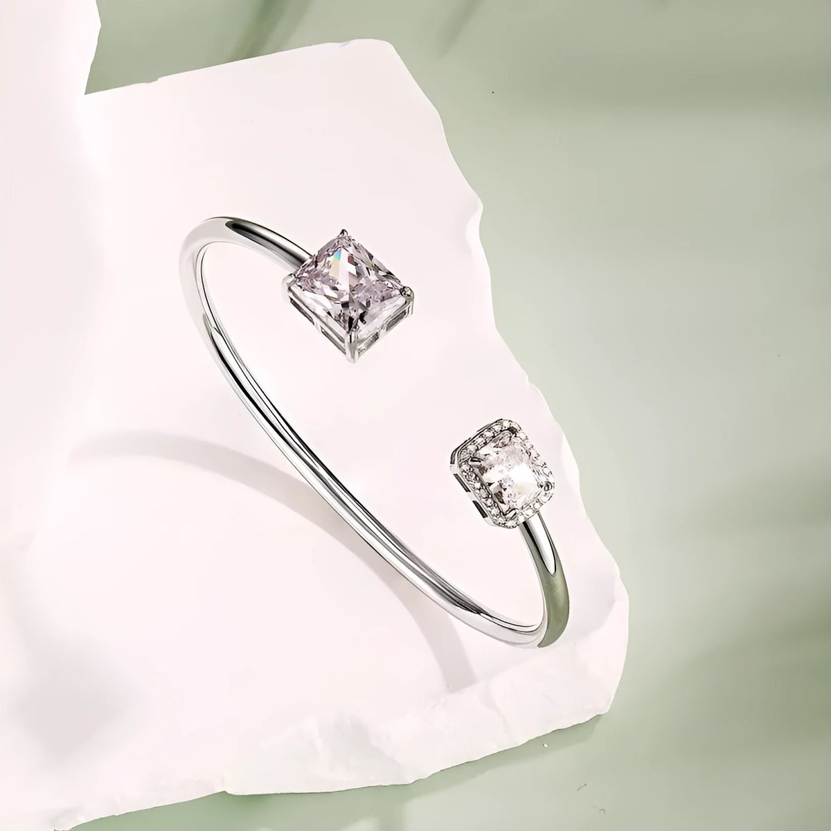 925 sterling silver opening bracelet for women with quadrilateral element, 16cm or 18cm, silver finish