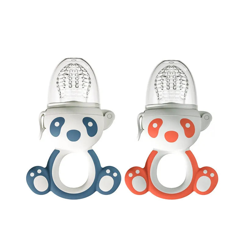 Blue edible silicone baby teether feeder stick with fruit supplement bag