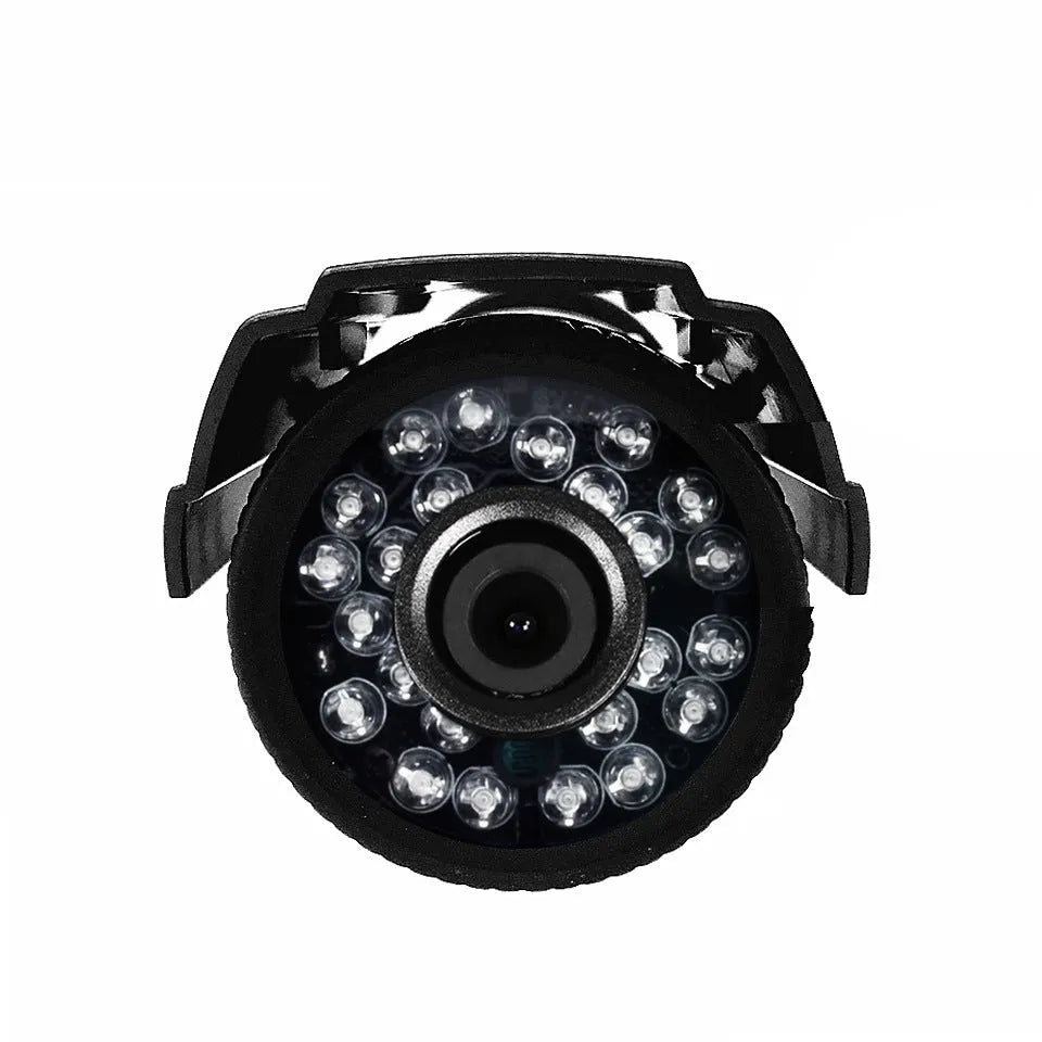 Black AHD HD waterproof security camera with infrared LEDs around the lens for night vision.