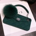 Plush hairball texture iPhone case in grid design with TPU back cover