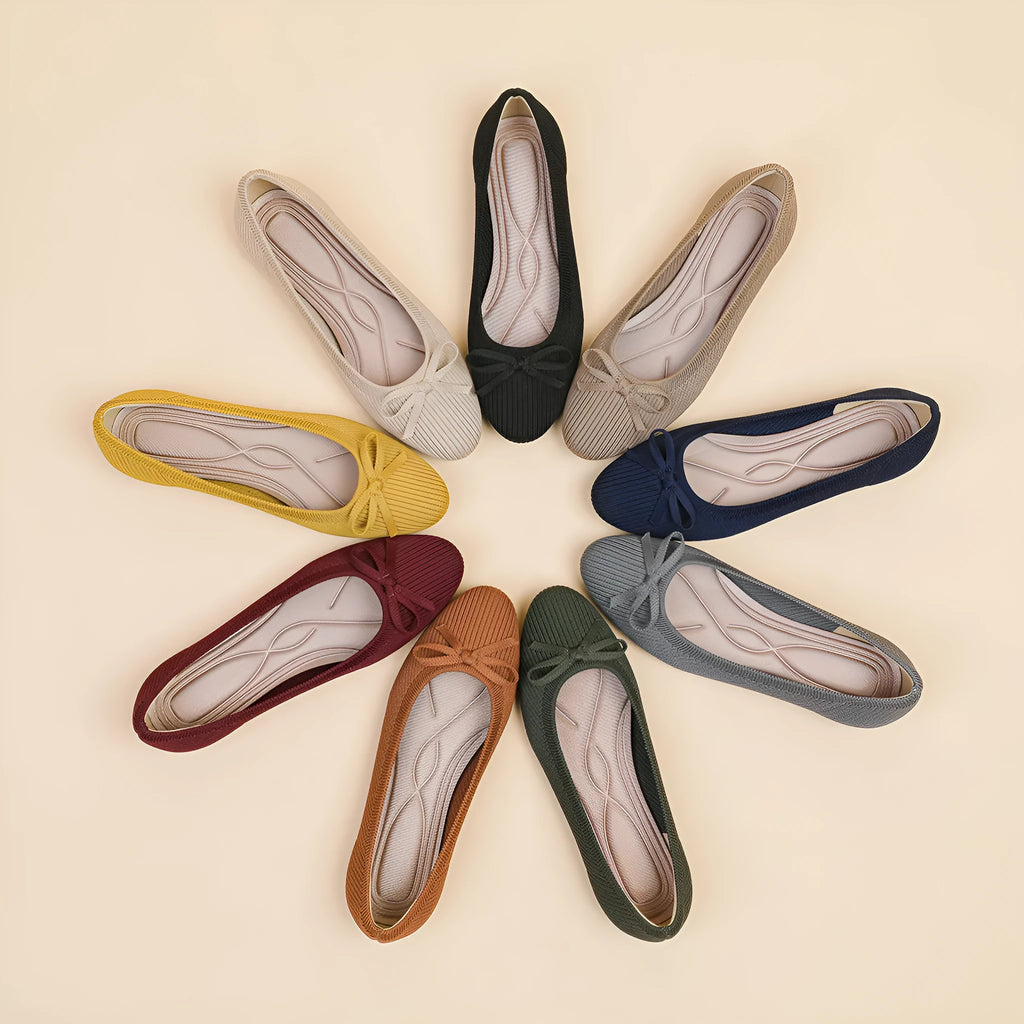 Women's round toe flat pumps with fabric upper in butterfly print colours